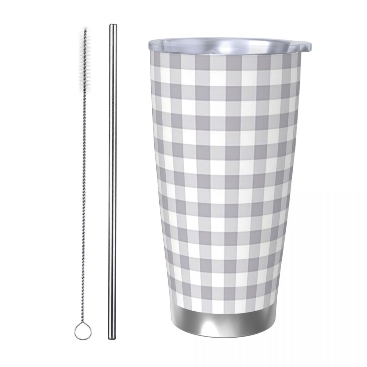 Gray And White Gingham Stainle - Tumbler 20Oz White avaliação e preço