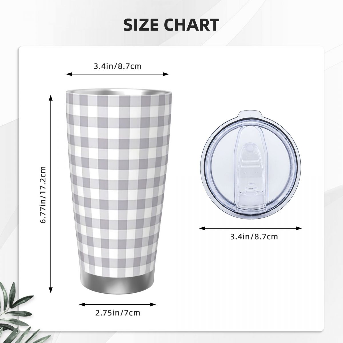 Gray And White Gingham Stainle - Tumbler 20Oz White avaliação e preço