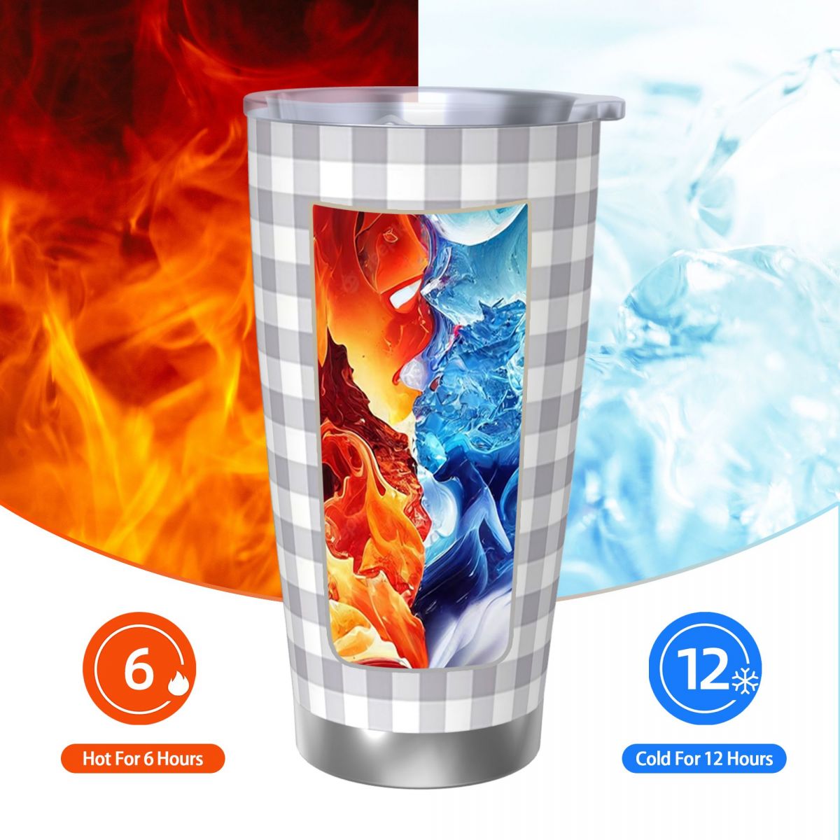 Gray And White Gingham Stainle - Tumbler 20Oz White avaliação e preço