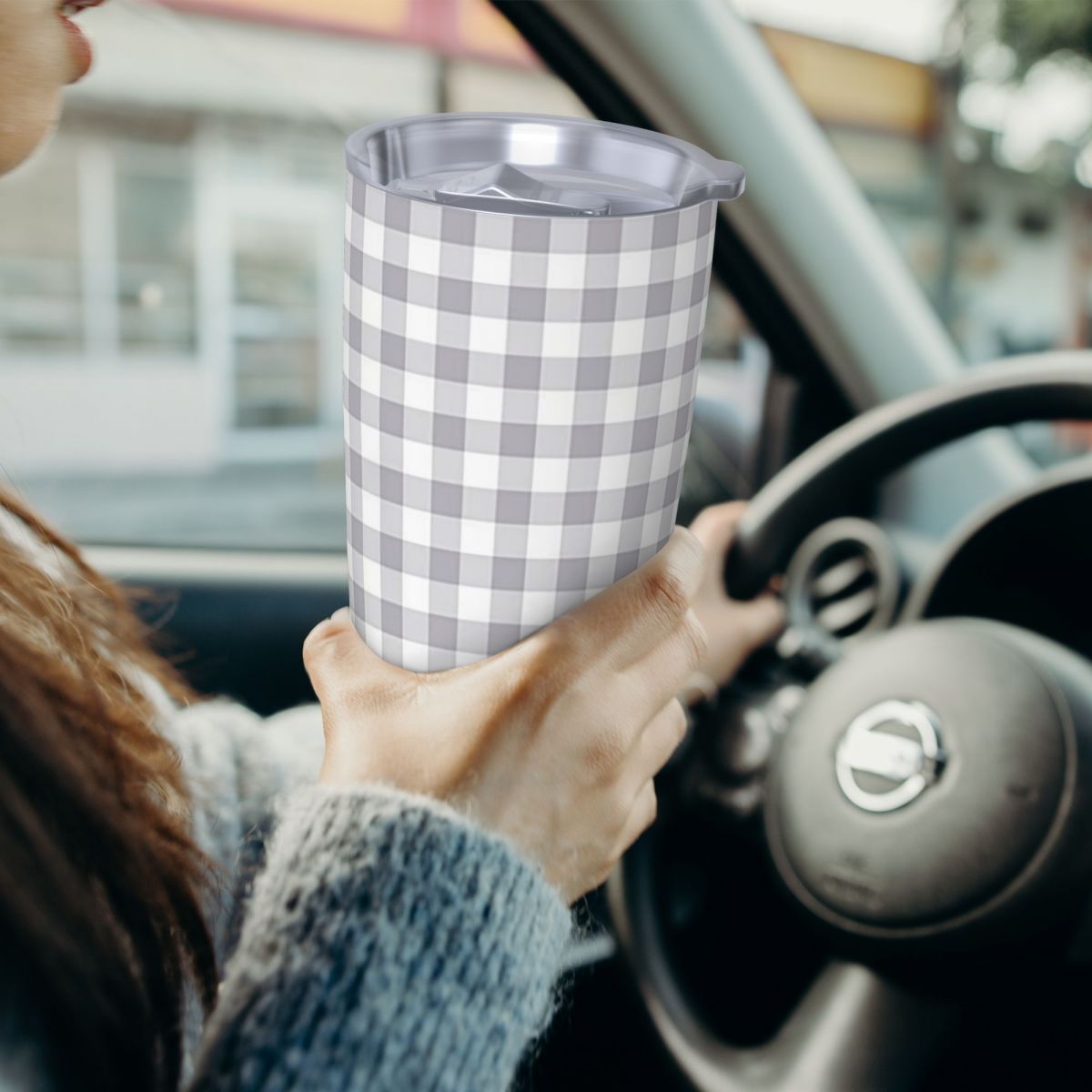 Gray And White Gingham Stainle - Tumbler 20Oz White avaliação e preço